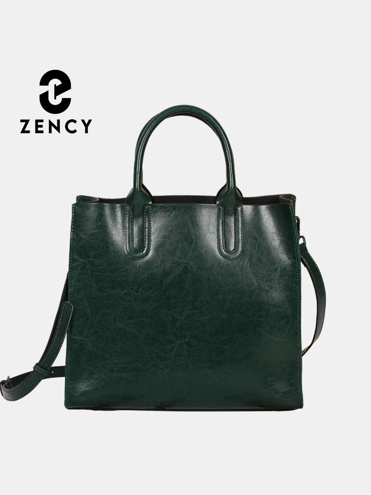 Women's Shoulder Bag Large Capacity Leather Shopper Handbag New Oil Wax Retro Satchels Crossbody For Office Ladies Commute Zency