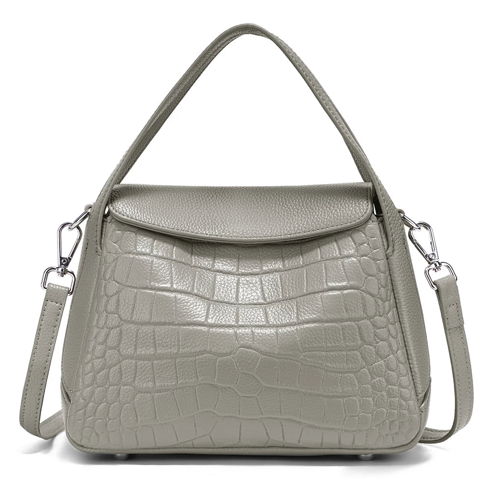 Zency 2025 Woman Bag Genuine Leather Shoulder Designer Bag Cross Body Bag Roomy Flap Box Bag Fashion Grey Stone Pattern Handbag