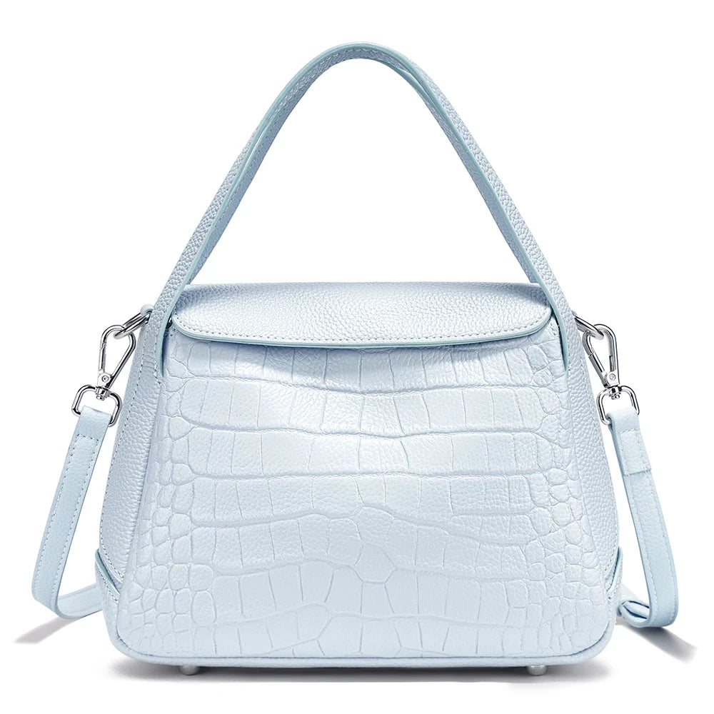 Zency 2025 Woman Bag Genuine Leather Shoulder Designer Bag Cross Body Bag Roomy Flap Box Bag Fashion Grey Stone Pattern Handbag