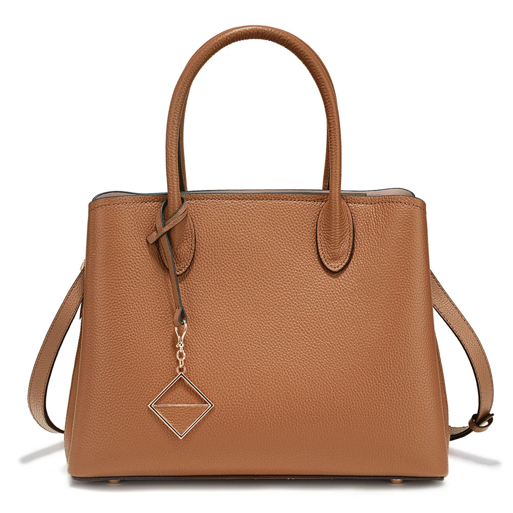 Zency Women's Genuine Leather Satchel Handbag Large Shopper Designer Shoulder Bag Large Cross-body Top Handle Multipockets