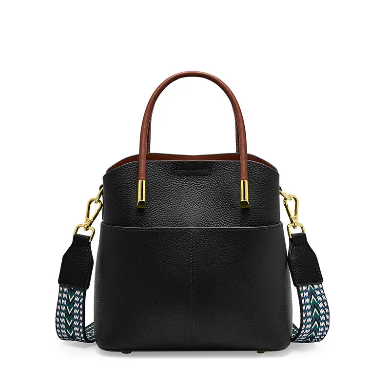 Zency Genuine Leather Top Quality Bucket Bag for Women Versatile Handbag Leather Tote Bag High Sense Crossbody Shopper Bags