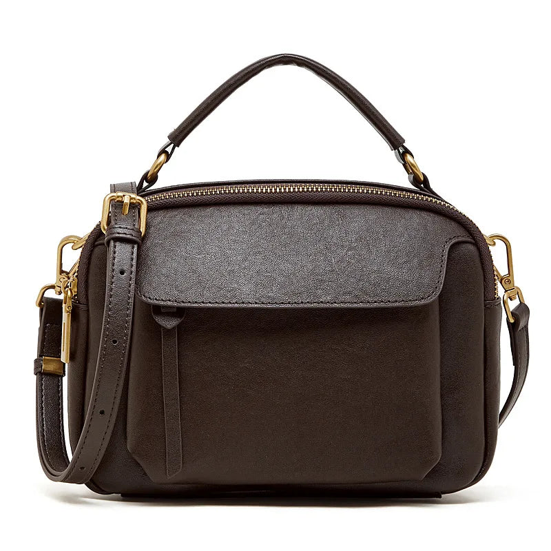 Zency Women's Genuine Leather Retro Shoulder Bag Top-Handle Bag Noble Crossbody with Two Compartments for Office Work Shopping