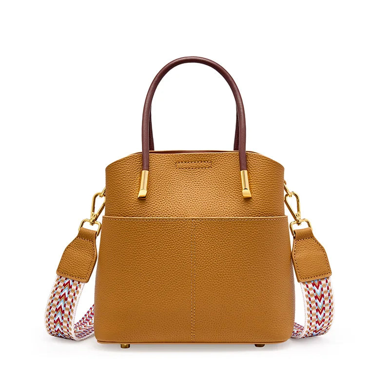 Zency Genuine Leather Top Quality Bucket Bag for Women Versatile Handbag Leather Tote Bag High Sense Crossbody Shopper Bags