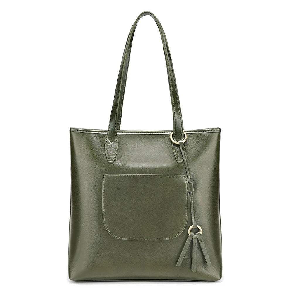 Zency 100% Genuine Leather Handbag Large Capacity Women Shoulder Bag Retro Tote Purse High Quality Shopper Bags Chocolate Grey