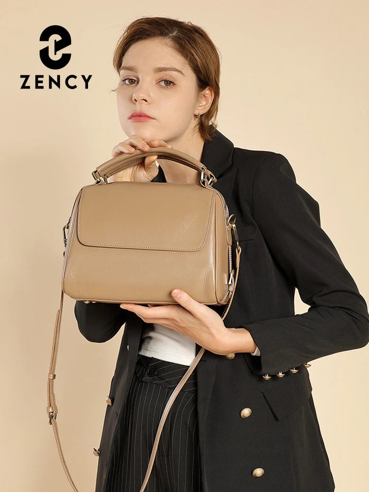 Zency Genuine Leather Women's Handbag Casual Work Tote Bag Designer Crossbody Satchel Wide Strap Large Capacity Shoulder Bag Sac