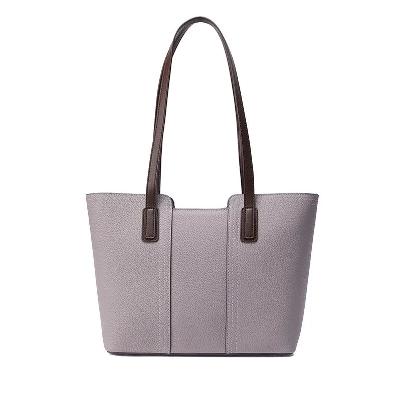 Zency Genuine Leather Women's Work Tote Bag Handbag Classic Elegant Beige Large Capacity Shopper Bag Pocket Black Purse For A4