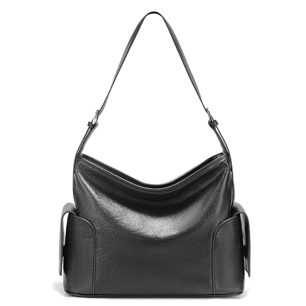 Zency Coffee Cow Leather Handbag Women Shoulder Bag Retro Multi-functional Pockets Crossbody For Commute Shopper