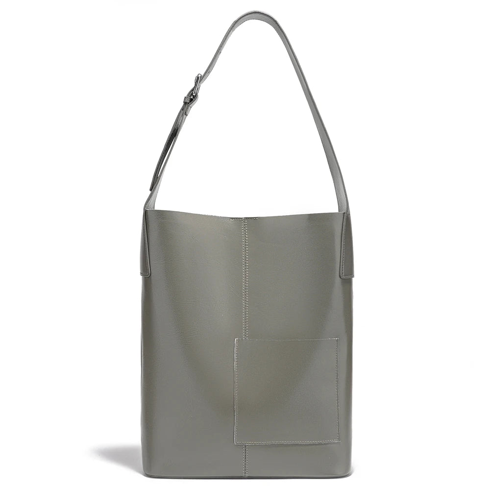 Zency Genuine Leather Women's Tote Handbag Large Shoulder Bag with Front Pocket Designer Shopping Bag for Phone iPad Underarm