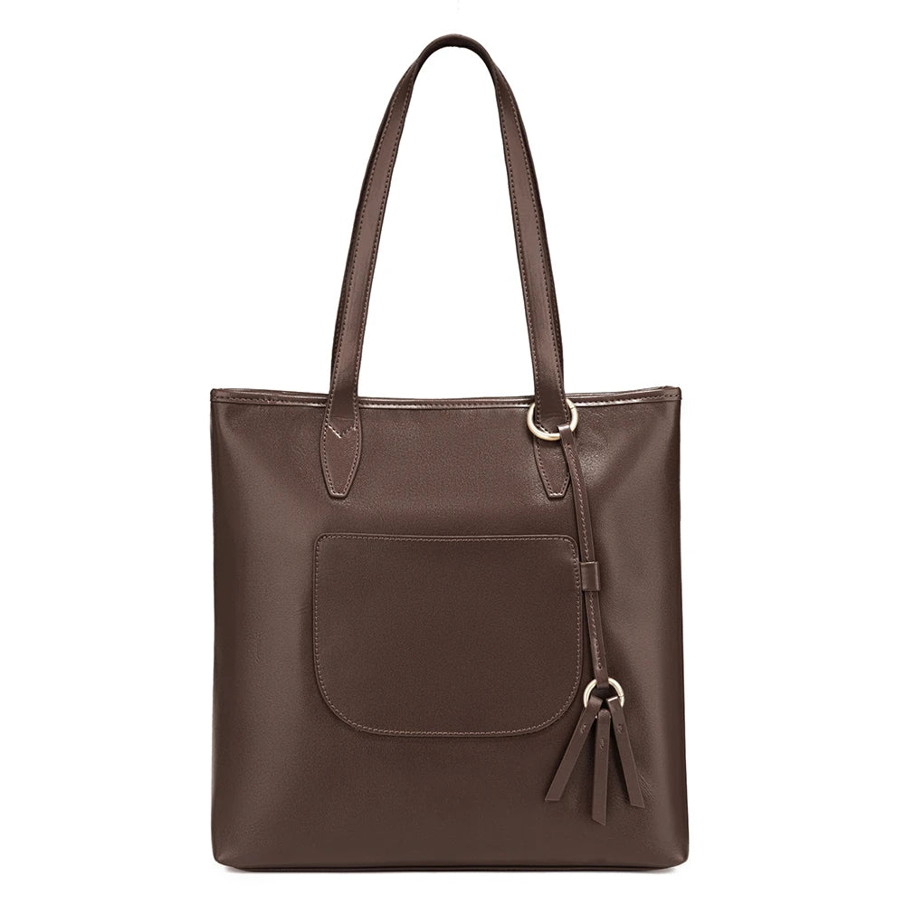 Zency 100% Genuine Leather Handbag Large Capacity Women Shoulder Bag Retro Tote Purse High Quality Shopper Bags Chocolate Grey