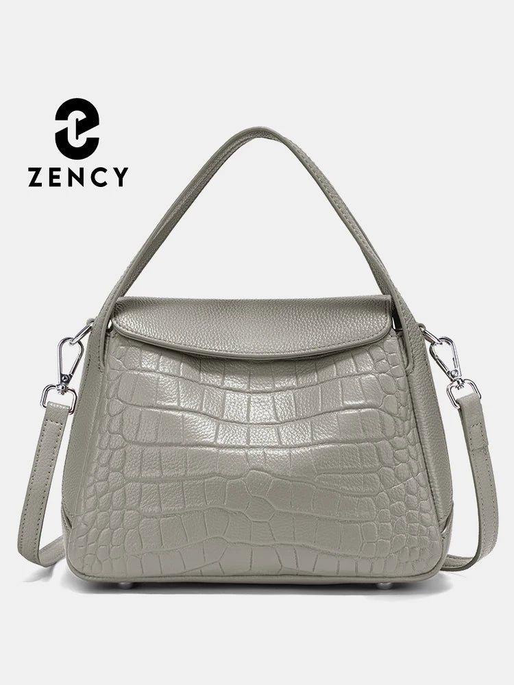 Zency 2025 Woman Bag Genuine Leather Shoulder Designer Bag Cross Body Bag Roomy Flap Box Bag Fashion Grey Stone Pattern Handbag