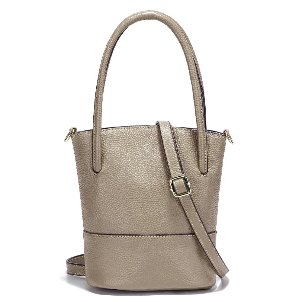 Zency Women Summer Handbag Shoulder Soft Leather Casual Bucket Bags Large Capacity Simple Small Purse For Phone Beige Grey Black