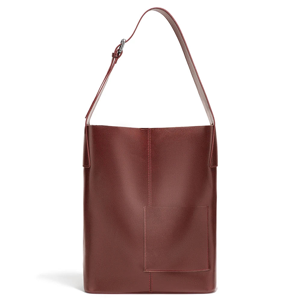 Zency Genuine Leather Women's Tote Handbag Large Shoulder Bag with Front Pocket Designer Shopping Bag for Phone iPad Underarm