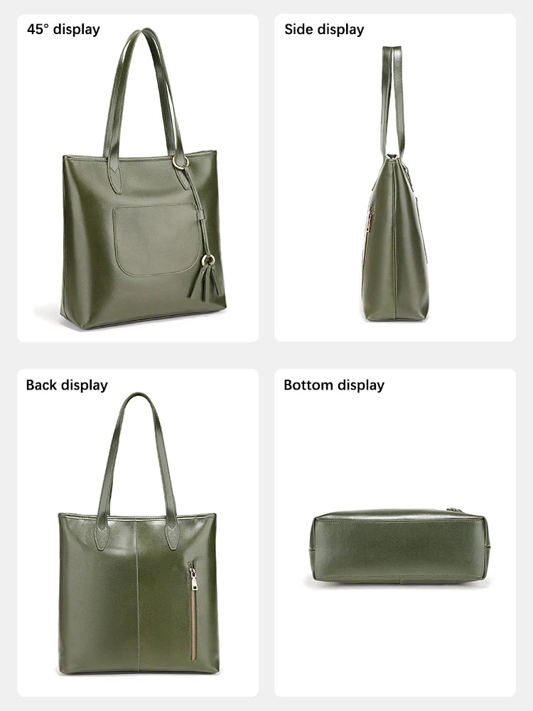 Zency 100% Genuine Leather Handbag Large Capacity Women Shoulder Bag Retro Tote Purse High Quality Shopper Bags Chocolate Grey