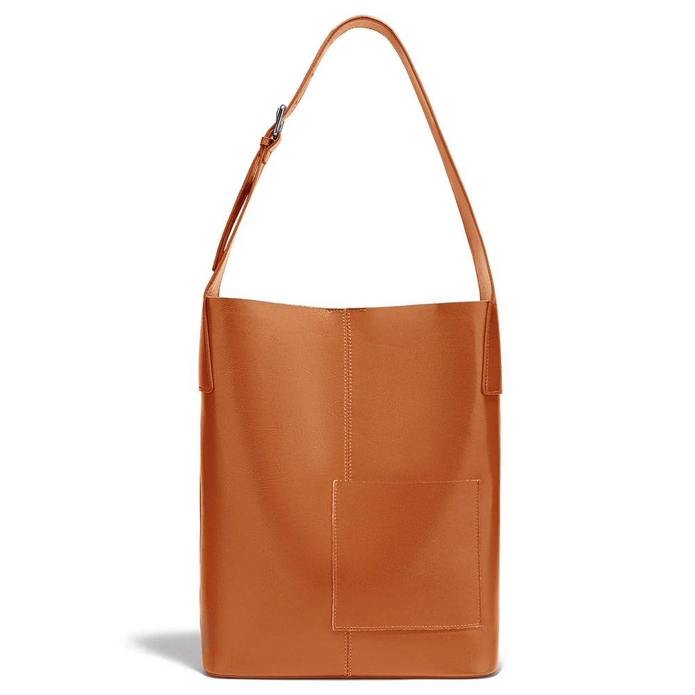 Zency Genuine Leather Women's Tote Handbag Large Shoulder Bag with Front Pocket Designer Shopping Bag for Phone iPad Underarm