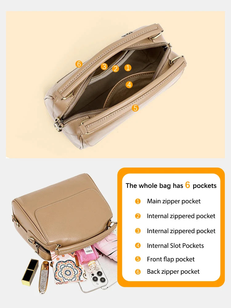 Zency Genuine Leather Women's Handbag Casual Work Tote Bag Designer Crossbody Satchel Wide Strap Large Capacity Shoulder Bag Sac
