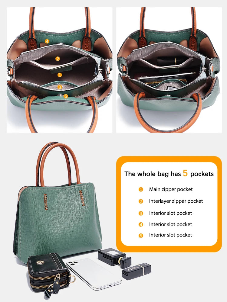Zency Women's Genuine Leather Shopper Bag Designer Shoulder Bags Luxury Handbag Large Bucket Bag Tote Cross Body Bolso De Mujer