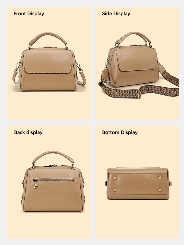 Zency Genuine Leather Women's Handbag Casual Work Tote Bag Designer Crossbody Satchel Wide Strap Large Capacity Shoulder Bag Sac