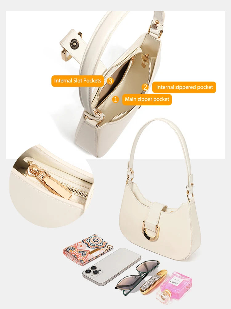 Zency Women's Brown Leather Shoulder Bag Luxury Designer Handbag Fashion Ladies Top Handle Crossbody Bag for Dating Shopper