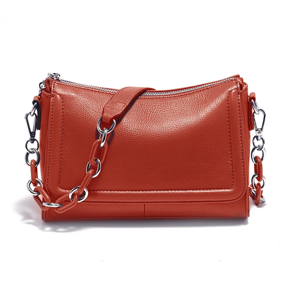 Zency Acrylic Chain Handbag Soft Leather Top-Handle Women's Luxury Small Underarm Crossbody Bag White Fashion Shoulder