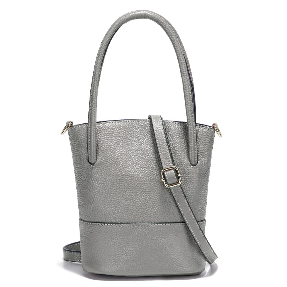 Zency Women Summer Handbag Shoulder Soft Leather Casual Bucket Bags Large Capacity Simple Small Purse For Phone Beige Grey Black