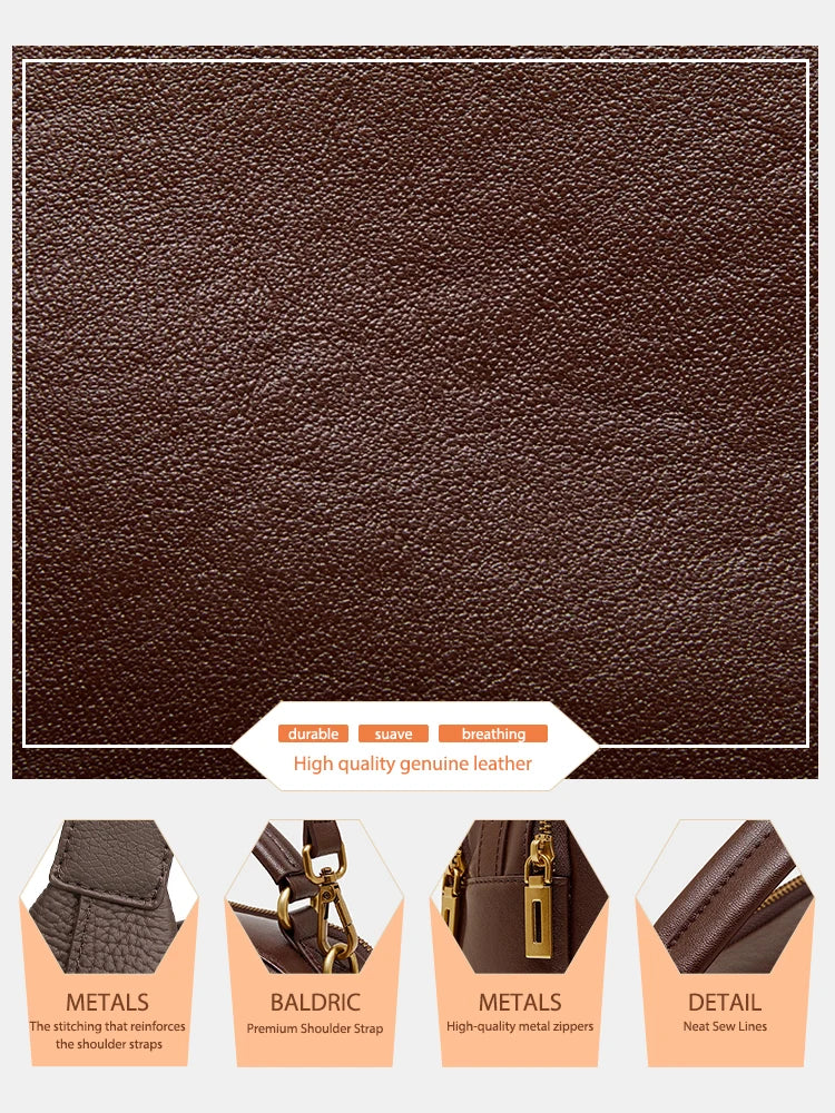 Zency Women's Genuine Leather Retro Shoulder Bag Top-Handle Bag Noble Crossbody with Two Compartments for Office Work Shopping