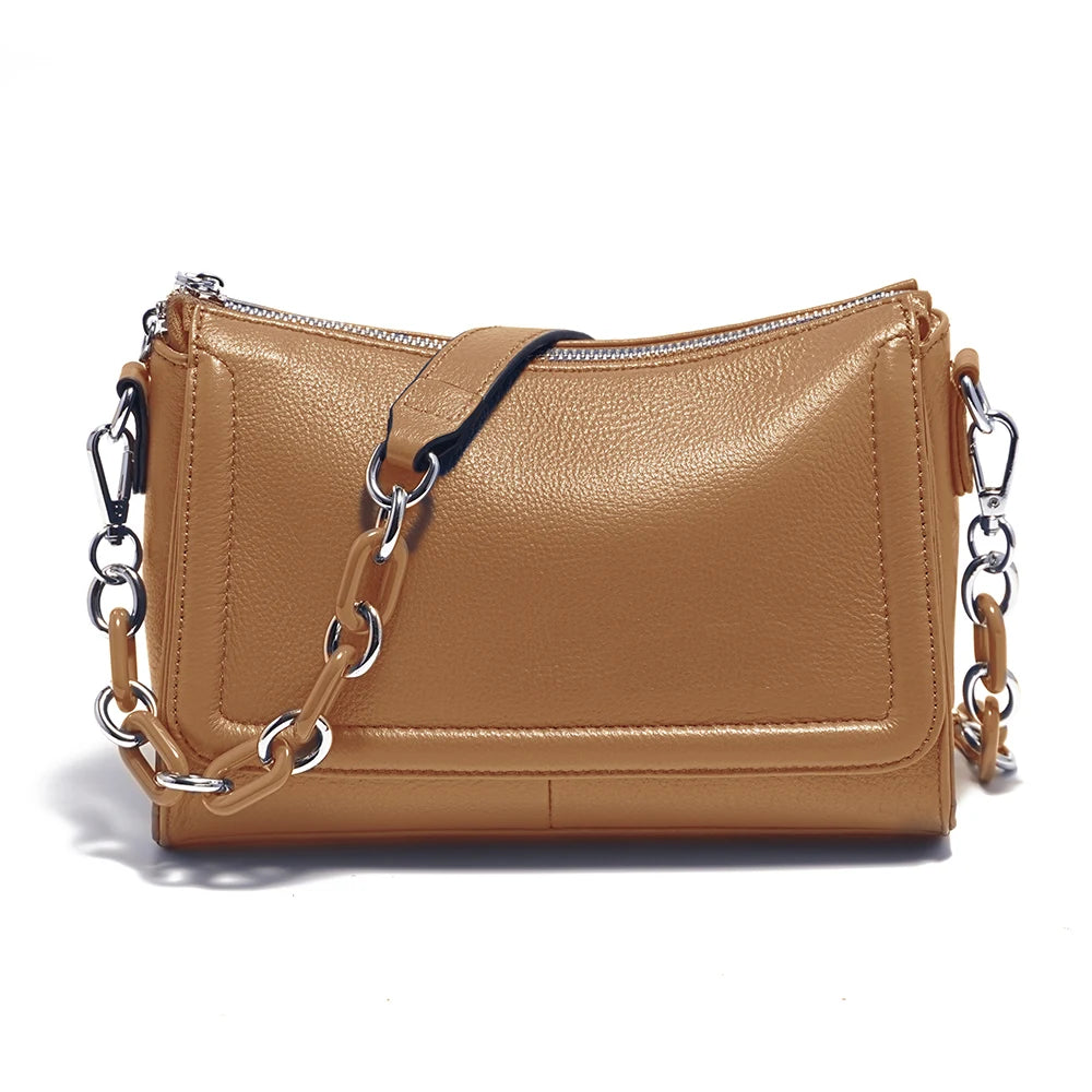 Zency Acrylic Chain Handbag Soft Leather Top-Handle Women's Luxury Small Underarm Crossbody Bag White Fashion Shoulder