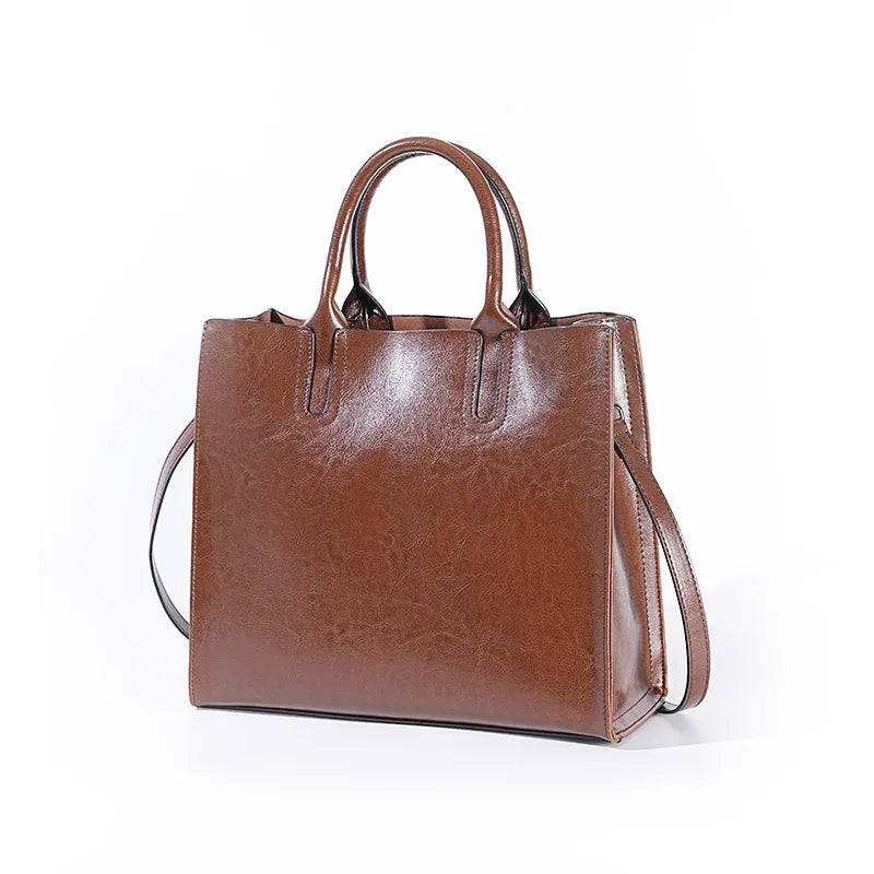 Women's Shoulder Bag Large Capacity Leather Shopper Handbag New Oil Wax Retro Satchels Crossbody For Office Ladies Commute Zency