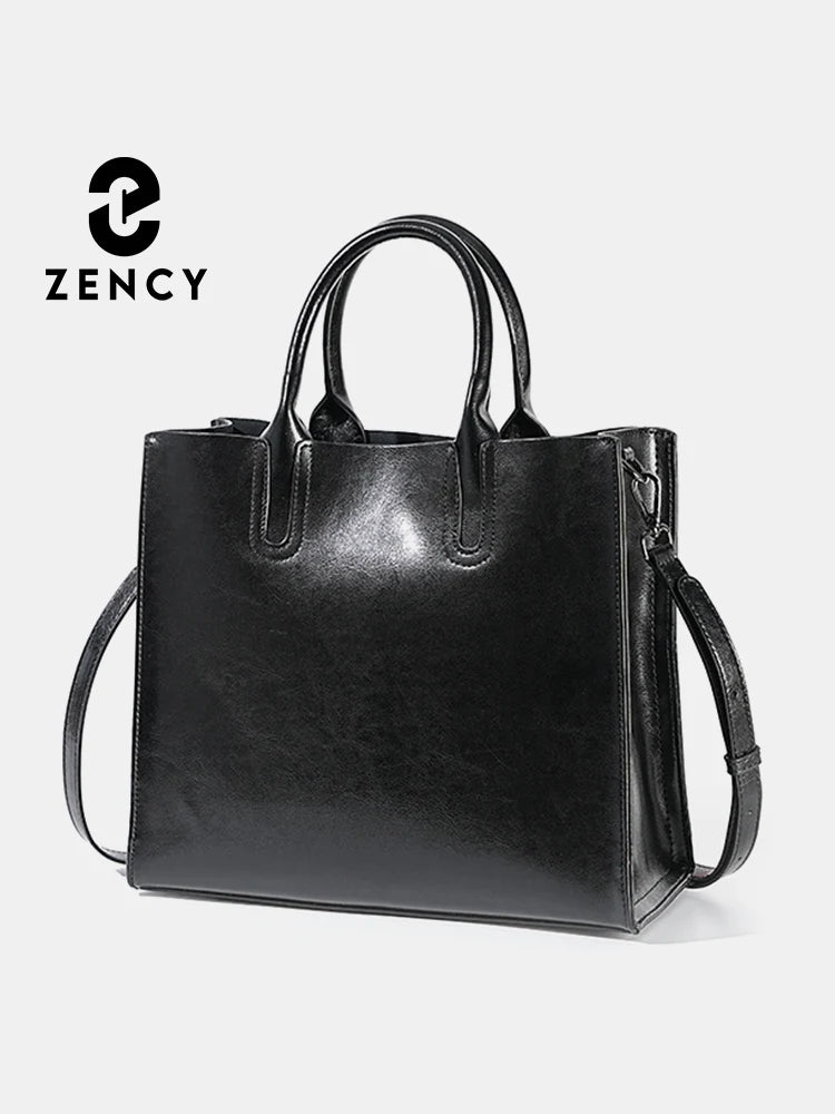 Women's Shoulder Bag Large Capacity Leather Shopper Handbag New Oil Wax Retro Satchels Crossbody For Office Ladies Commute Zency