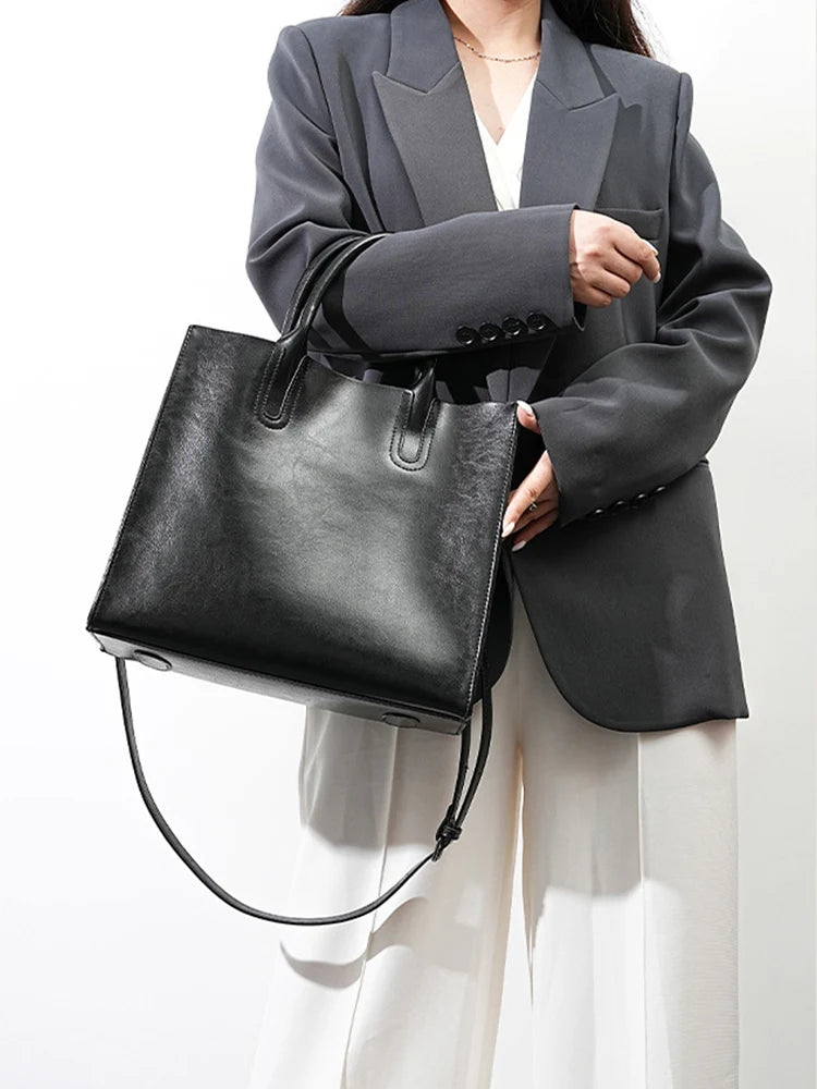 Women's Shoulder Bag Large Capacity Leather Shopper Handbag New Oil Wax Retro Satchels Crossbody For Office Ladies Commute Zency