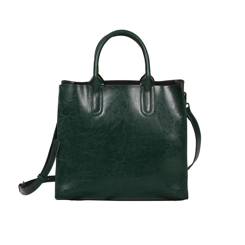 Women's Shoulder Bag Large Capacity Leather Shopper Handbag New Oil Wax Retro Satchels Crossbody For Office Ladies Commute Zency