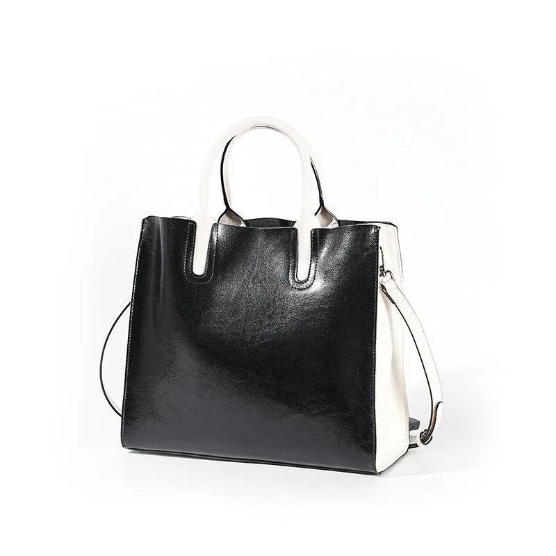 Women's Shoulder Bag Large Capacity Leather Shopper Handbag New Oil Wax Retro Satchels Crossbody For Office Ladies Commute Zency