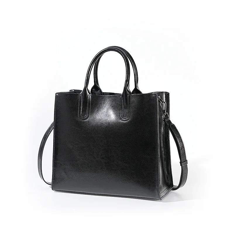 Women's Shoulder Bag Large Capacity Leather Shopper Handbag New Oil Wax Retro Satchels Crossbody For Office Ladies Commute Zency