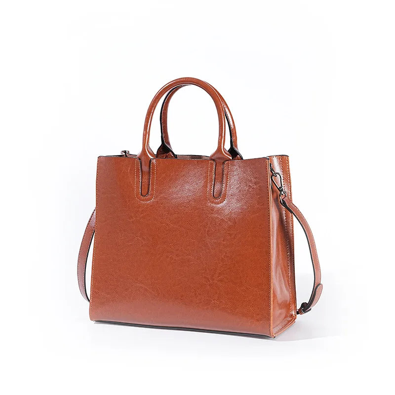 Women's Shoulder Bag Large Capacity Leather Shopper Handbag New Oil Wax Retro Satchels Crossbody For Office Ladies Commute Zency