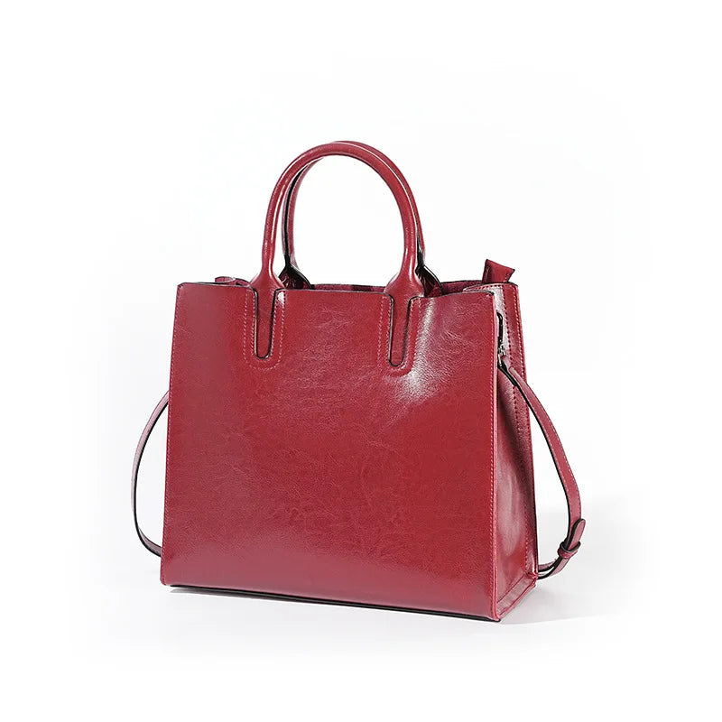 Women's Shoulder Bag Large Capacity Leather Shopper Handbag New Oil Wax Retro Satchels Crossbody For Office Ladies Commute Zency