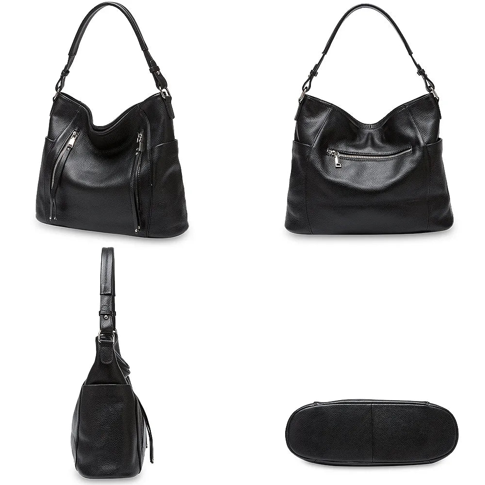 ZENCY New Handbag Luxury Genuine Leather Bag for Women Shoulder Tote Crossbody Double Zipper Pocket Charming Red Hobo Bag