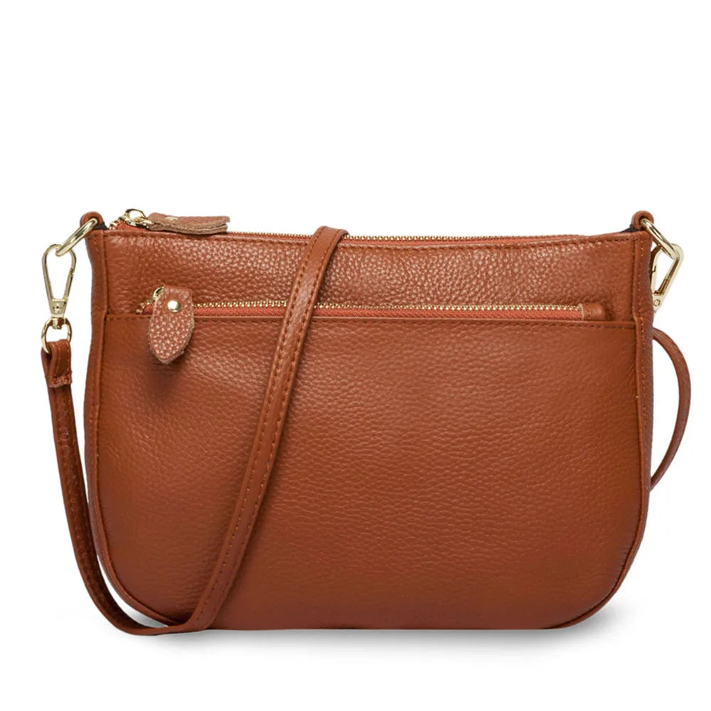 Zency Fashion Women Crossbody Bag 100% Genuine Leather Brown Handbag Small Flap Bags Simple Lady Shoulder Purse Messenger Wallet
