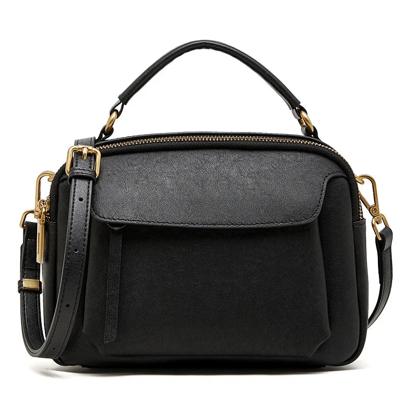 Zency Women's Genuine Leather Retro Shoulder Bag Top-Handle Bag Noble Crossbody with Two Compartments for Office Work Shopping