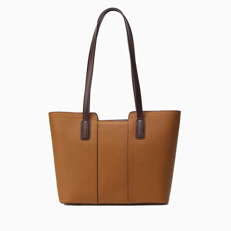 Zency Genuine Leather Women's Work Tote Bag Handbag Classic Elegant Beige Large Capacity Shopper Bag Pocket Black Purse For A4