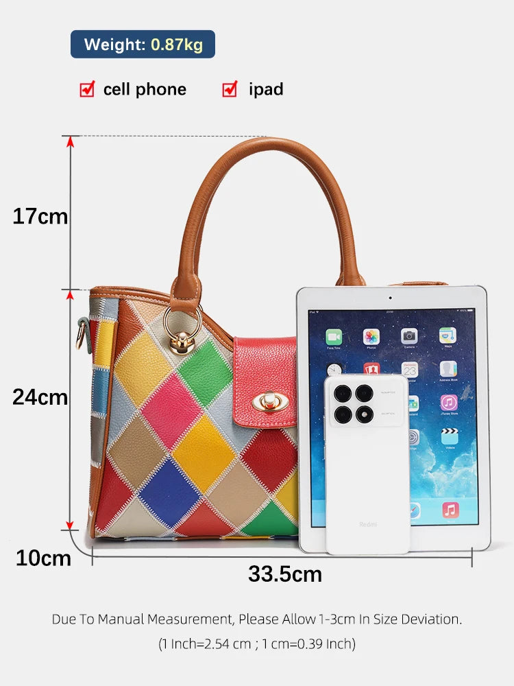 Zency Women's Genuine Leather Luxury Top-Handle Bag Luxury Bag Patchwork Crossbody Shoulder Bag Totes Designer Handbag Zip Close