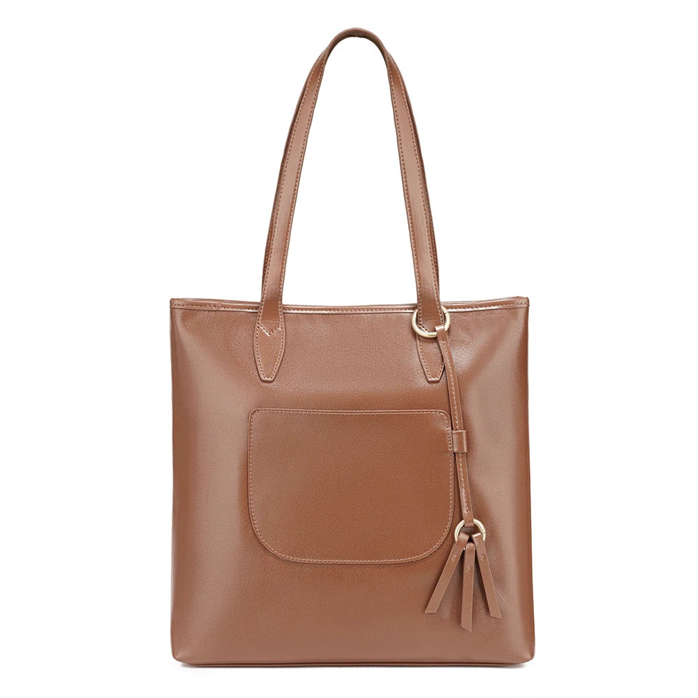 Zency 100% Genuine Leather Handbag Large Capacity Women Shoulder Bag Retro Tote Purse High Quality Shopper Bags Chocolate Grey
