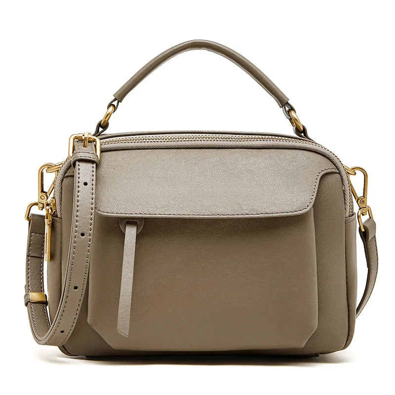 Zency Women's Genuine Leather Retro Shoulder Bag Top-Handle Bag Noble Crossbody with Two Compartments for Office Work Shopping