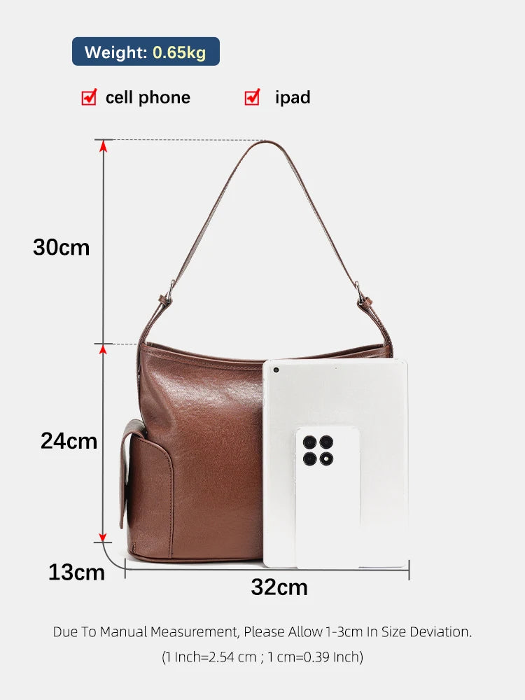 Zency Coffee Cow Leather Handbag Women Shoulder Bag Retro Multi-functional Pockets Crossbody For Commute Shopper