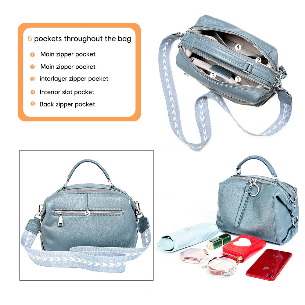 Zency Women's Designers Handbag Genuine Leather Cowhide Crossody Ladies Shoulder Top Handle Satchel 2026 Pillow Bags Shopper
