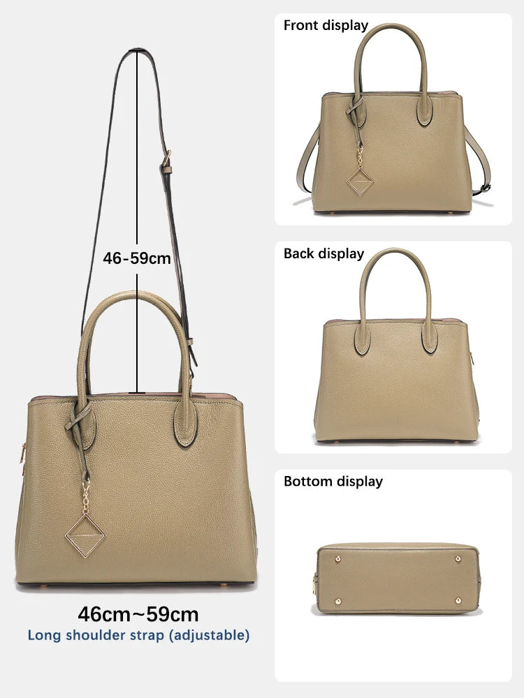 Zency Women's Genuine Leather Satchel Handbag Large Shopper Designer Shoulder Bag Large Cross-body Top Handle Multipockets