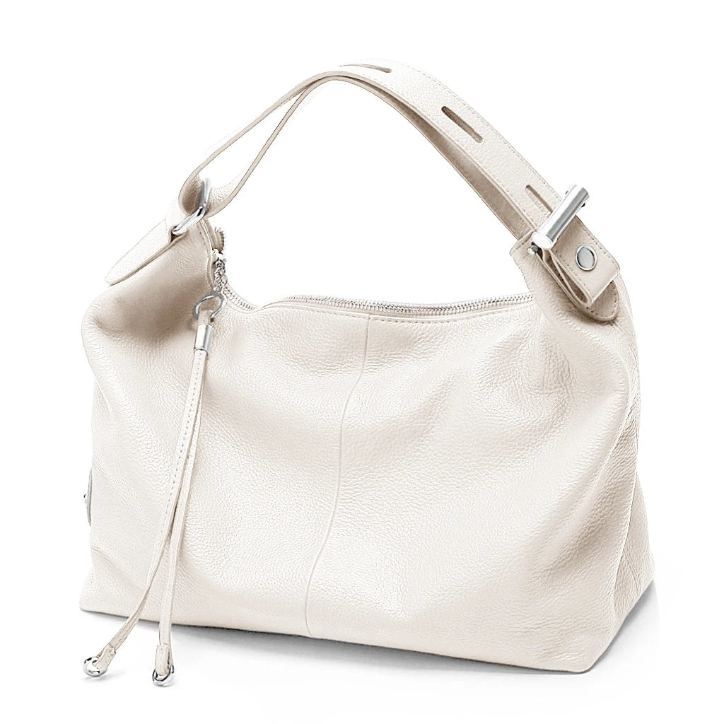 Zency 100% Genuine Leather Women Hobo Bag White Lady Tassel Shoulder Bags Classic Red Handbag Crossbody Purse 2024 Trendy