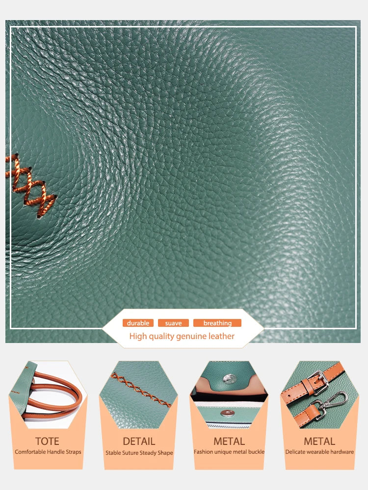 Zency Women's Genuine Leather Shopper Bag Designer Shoulder Bags Luxury Handbag Large Bucket Bag Tote Cross Body Bolso De Mujer