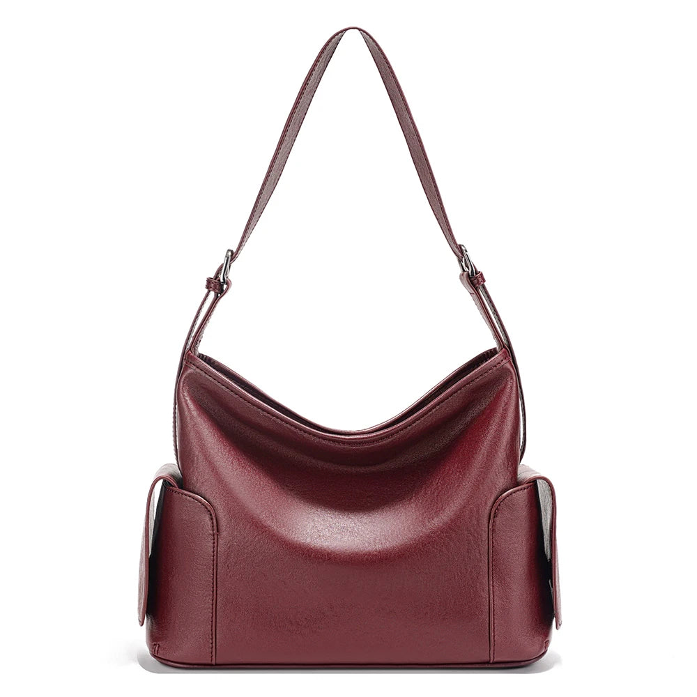 Zency Coffee Cow Leather Handbag Women Shoulder Bag Retro Multi-functional Pockets Crossbody For Commute Shopper