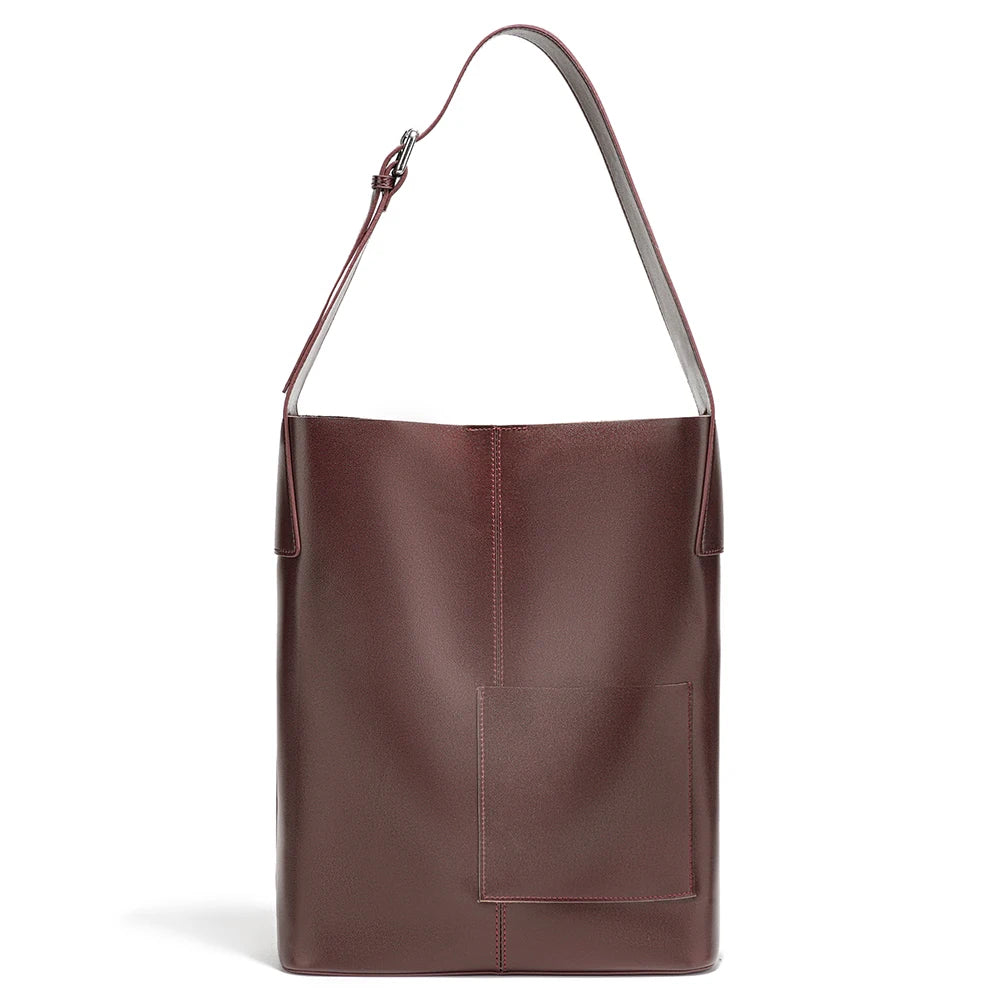 Zency Genuine Leather Women's Tote Handbag Large Shoulder Bag with Front Pocket Designer Shopping Bag for Phone iPad Underarm