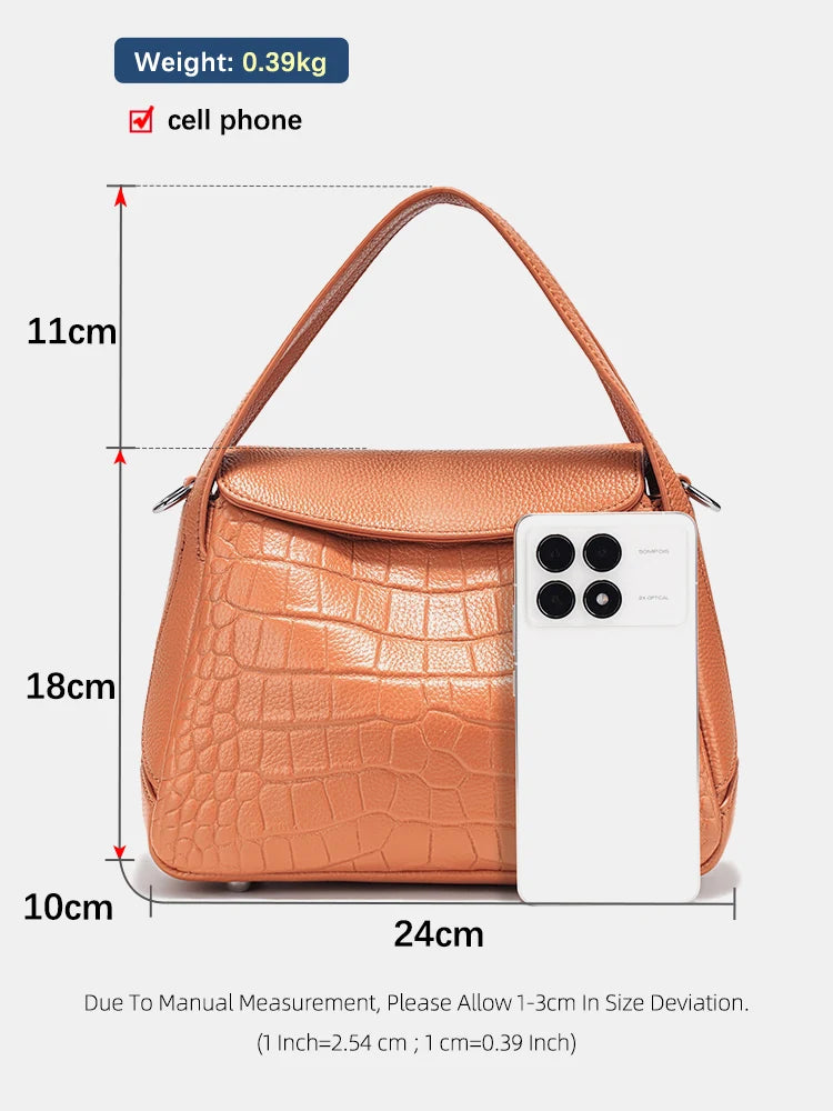 Zency 2025 Woman Bag Genuine Leather Shoulder Designer Bag Cross Body Bag Roomy Flap Box Bag Fashion Grey Stone Pattern Handbag