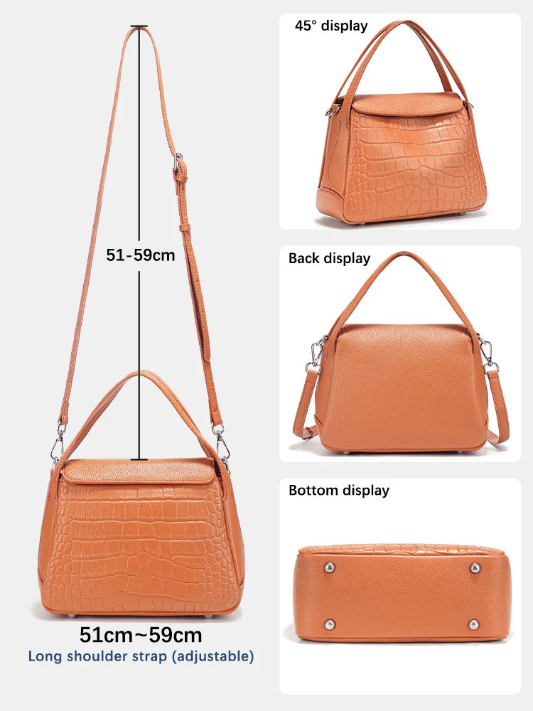 Zency 2025 Woman Bag Genuine Leather Shoulder Designer Bag Cross Body Bag Roomy Flap Box Bag Fashion Grey Stone Pattern Handbag